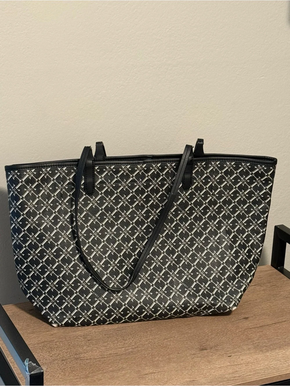 Lauren Ralph Lauren Black White Monogram Large Tote Bag